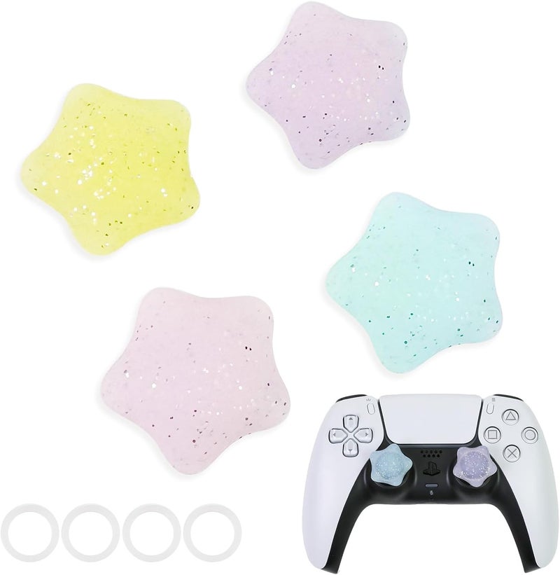 FlyingMage Glitter Star Switch 2 Joycon Thumb Grips Caps, 4 PCS Cute Kawaii 3D Silicone Analog Thumbstick Button Cover for PS5/PS4, Xbox Series X/S, Xbox One, Switch PRO Controller Joystick Caps - Image 1